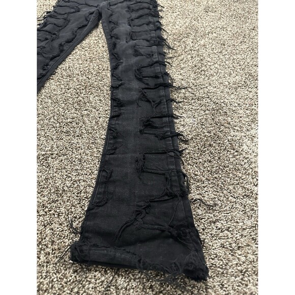 Guapi Mens Black Obsidian Blood Diamond Stacked Denim Fringe Pants Size 32x34 - Picture 5 of 11